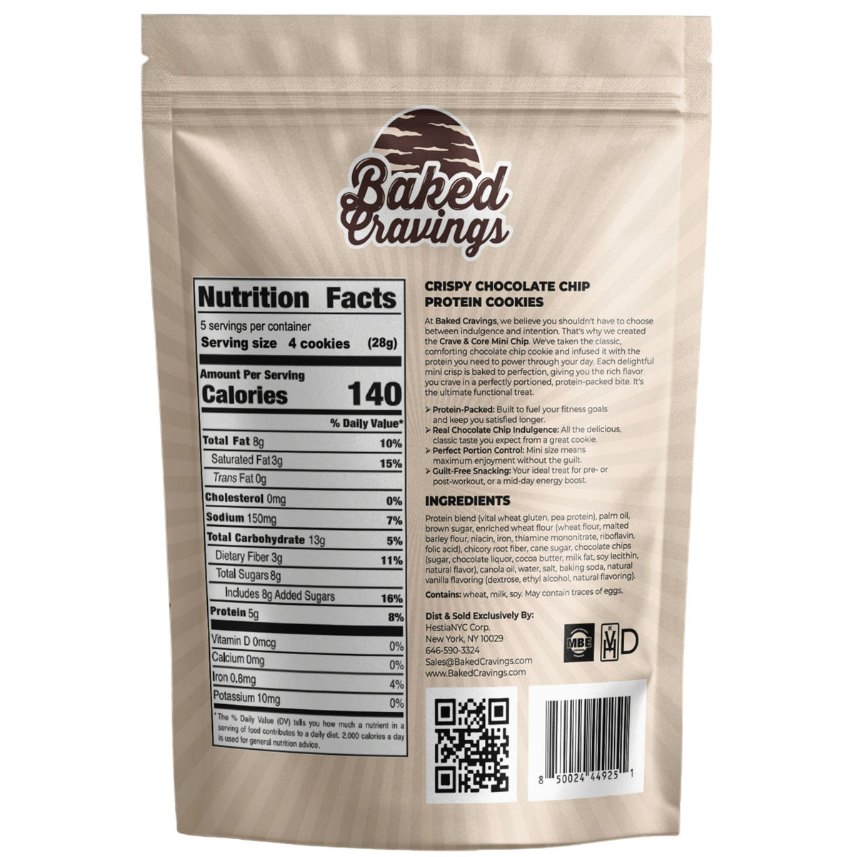 Crave & Core Protein Chocolate Chip Mini Crisp Cookie Bag 5oz.